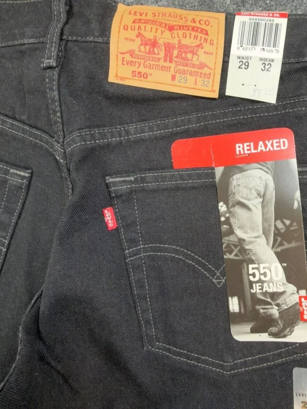 Levis 550 Jeans Mens 29x32 Black Cotton Relaxed Vintage 2003 Made in Canada NOS